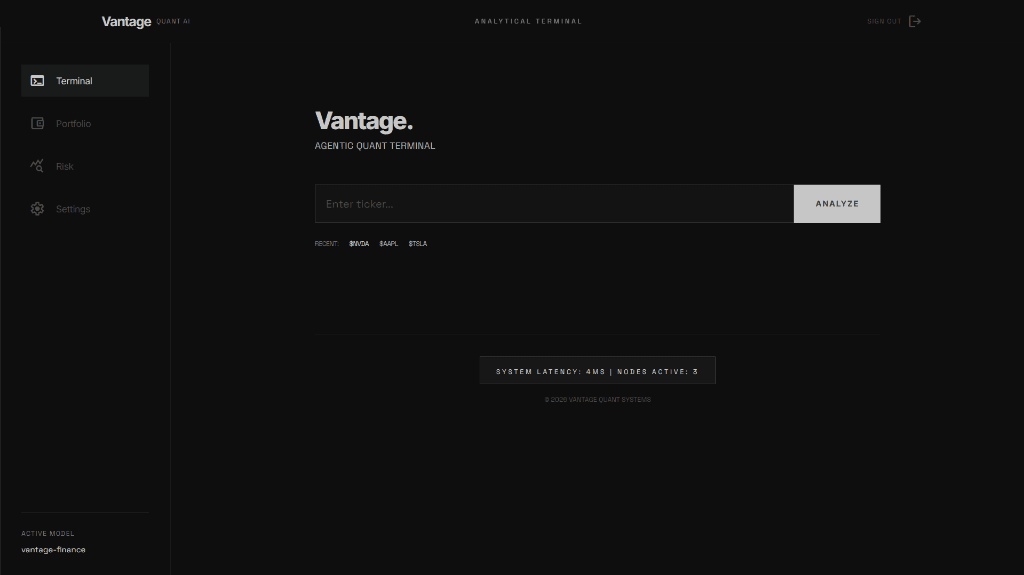 Vantage AI-powered investment research platform dashboard